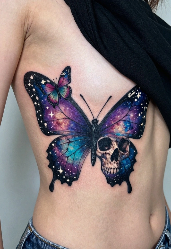 14 Butterfly Skull Tattoo Ideas for Women: Dark and Feminine 126 14 Butterfly Skull Tattoo Ideas for Women Dark and Feminine 12. Cosmic Butterfly Skull 0