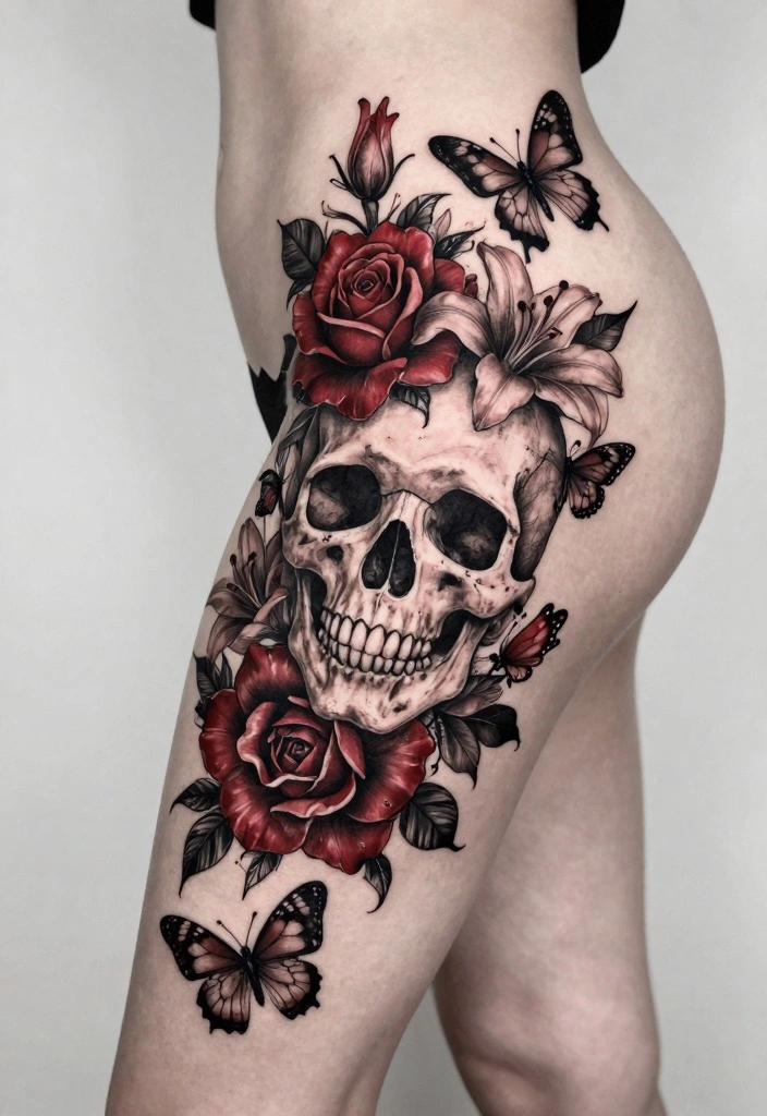 14 Butterfly Skull Tattoo Ideas for Women: Dark and Feminine 34 14 Butterfly Skull Tattoo Ideas for Women Dark and Feminine 4. Gothic Floral Butterfly Skull 0