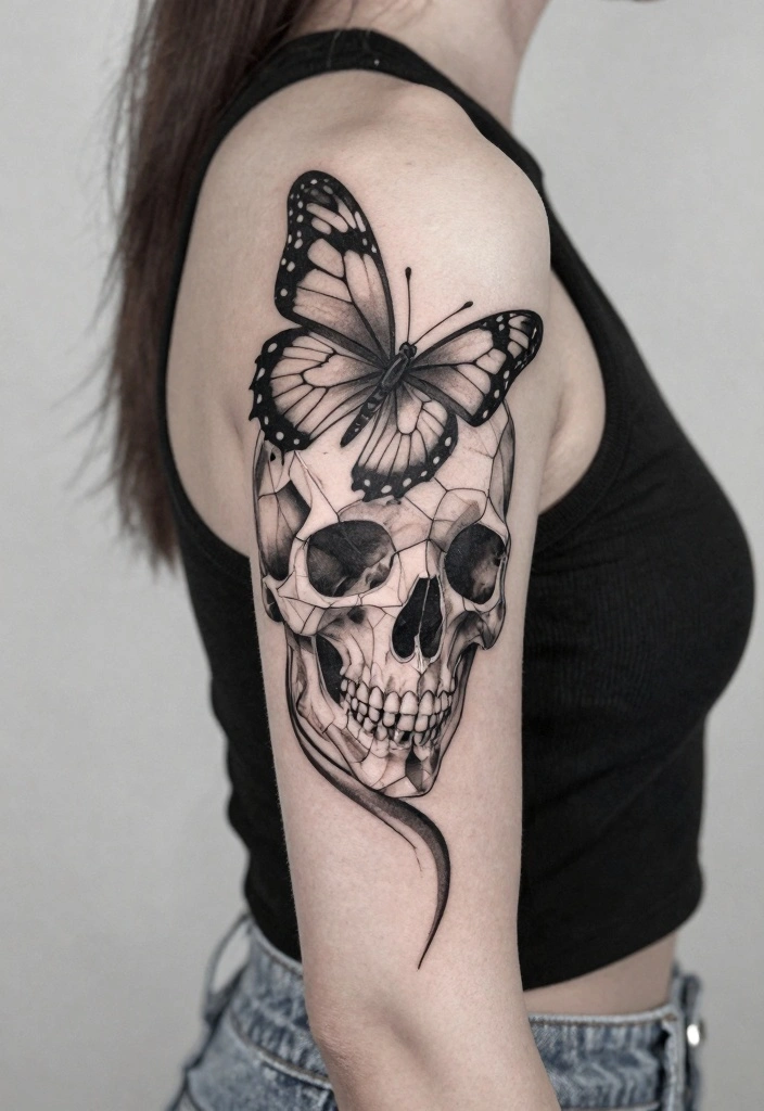14 Butterfly Skull Tattoo Ideas for Women: Dark and Feminine 45 14 Butterfly Skull Tattoo Ideas for Women Dark and Feminine 5. Geometric Butterfly Skull 0