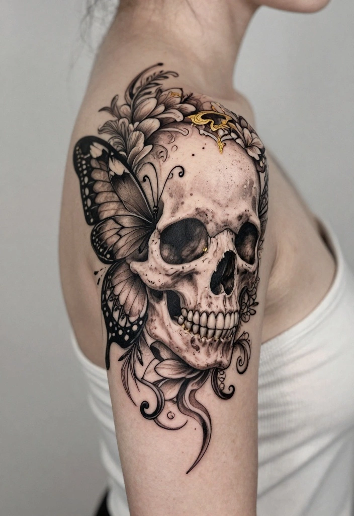 14 Butterfly Skull Tattoo Ideas for Women: Dark and Feminine 69 14 Butterfly Skull Tattoo Ideas for Women Dark and Feminine 7. Ornamental Butterfly Skull 0