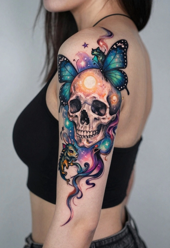 14 Butterfly Skull Tattoo Ideas for Women: Dark and Feminine 80 14 Butterfly Skull Tattoo Ideas for Women Dark and Feminine 8. Fantasy Butterfly Skull 0