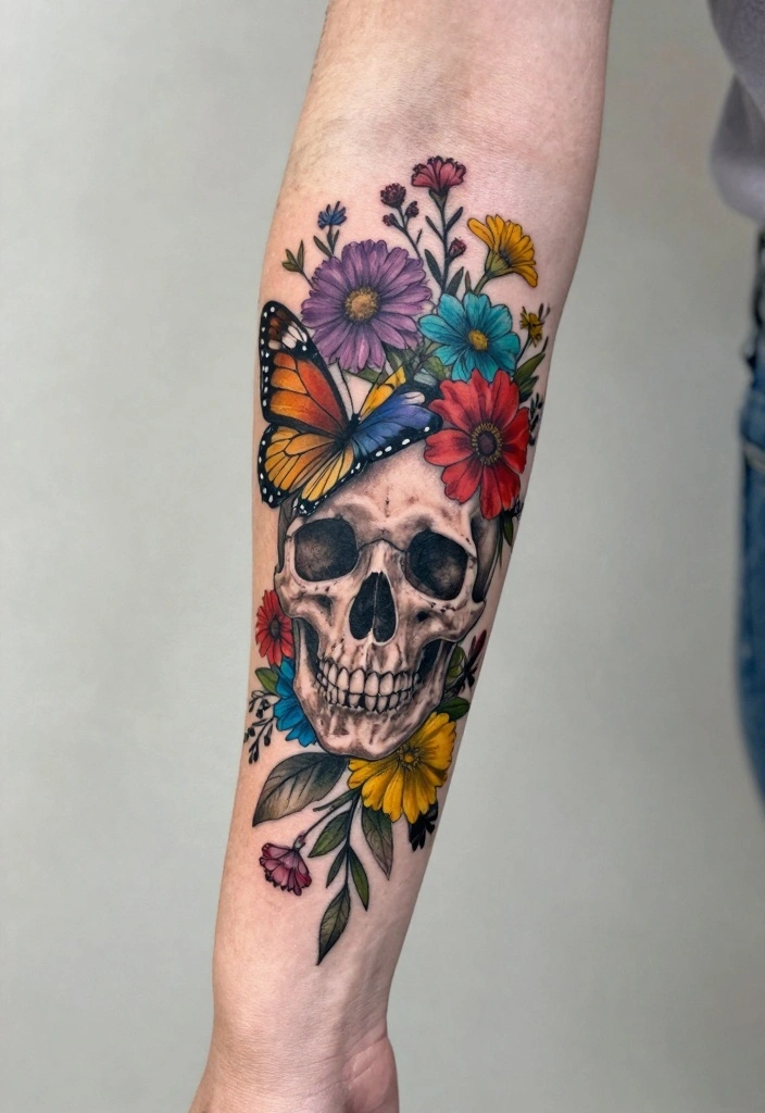 14 Butterfly Skull Tattoo Ideas for Women: Dark and Feminine 91 14 Butterfly Skull Tattoo Ideas for Women Dark and Feminine 9. Wildflower Butterfly Skull 0