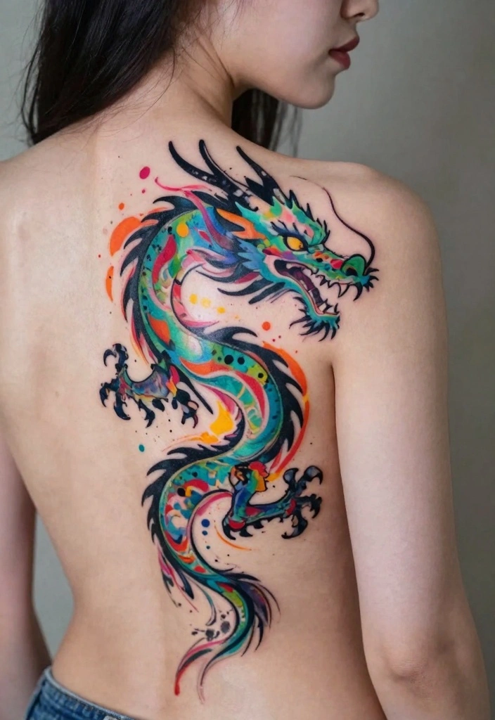 14 Dragon Back Tattoo Ideas for Women Powerful and Elegant 10. Abstract Dragon Art 0