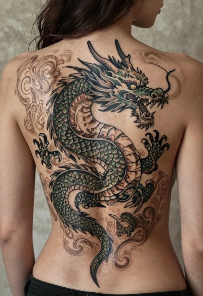 14 Dragon Back Tattoo Ideas for Women Powerful and Elegant 11. Vintage Dragon Tattoos 0