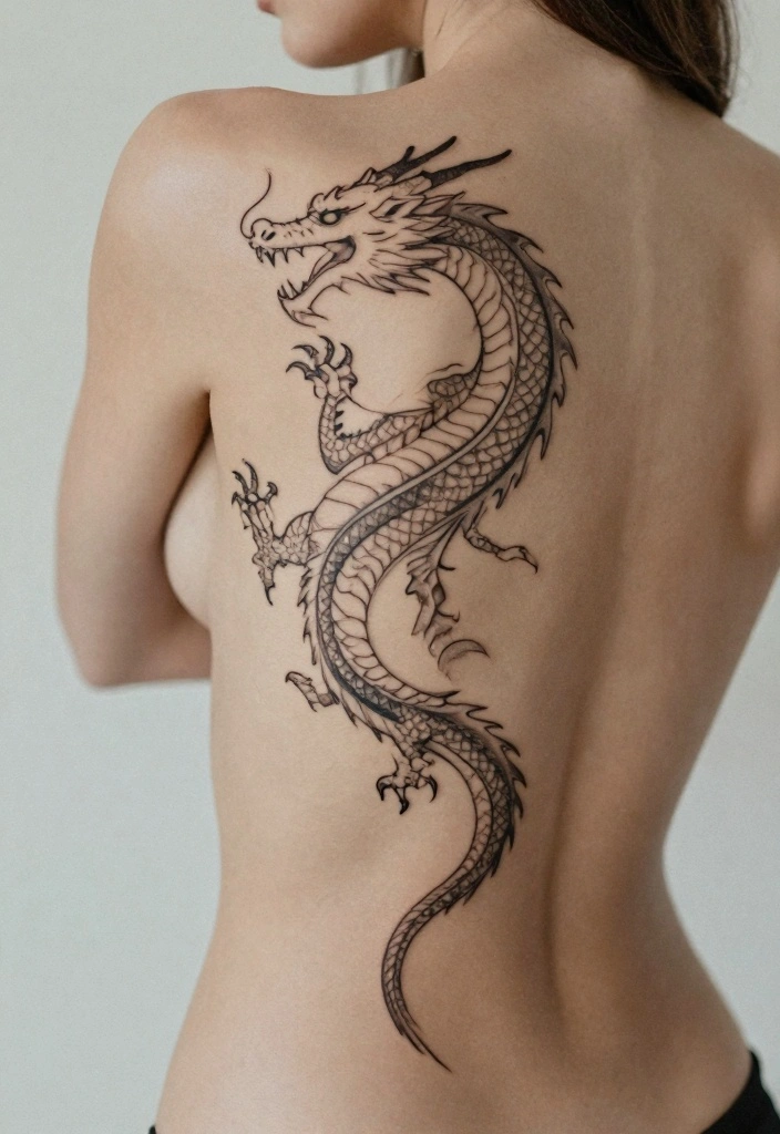 14 Dragon Back Tattoo Ideas for Women Powerful and Elegant 14. Dragon Silhouette Tattoos 0