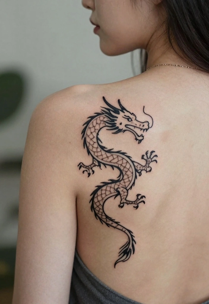 14 Dragon Back Tattoo Ideas for Women Powerful and Elegant 7. Minimalist Dragon Tattoos 0