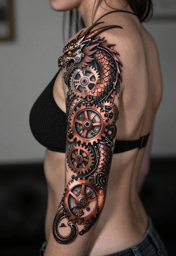 14 Dragon Back Tattoo Ideas for Women Powerful and Elegant 9. Steampunk Dragon Tattoos 0