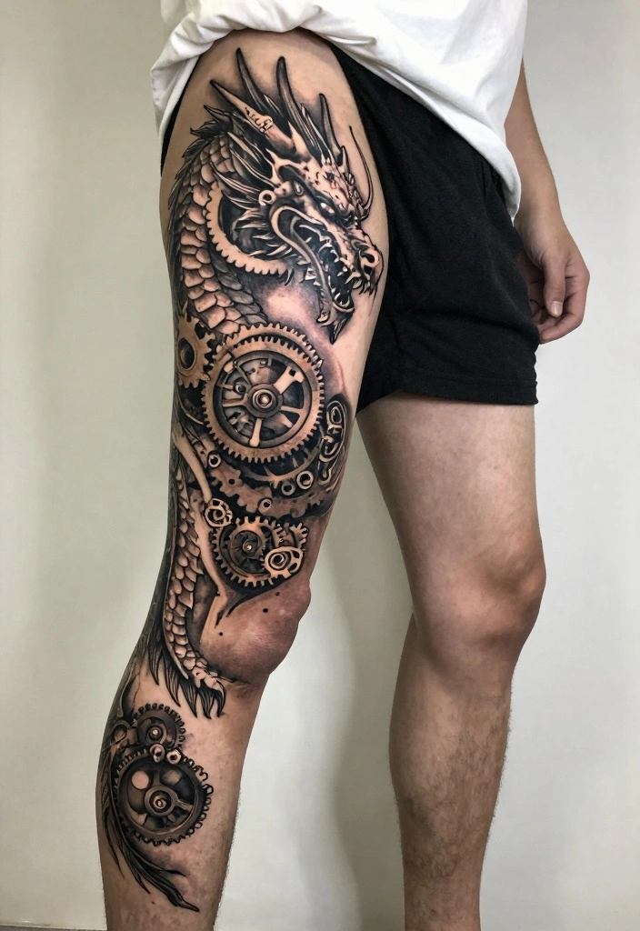 14 Dragon Leg Tattoo Ideas for Men: Powerful and Detailed 137 14 Dragon Leg Tattoo Ideas for Men Powerful and Detailed 13. Steampunk Dragon 0