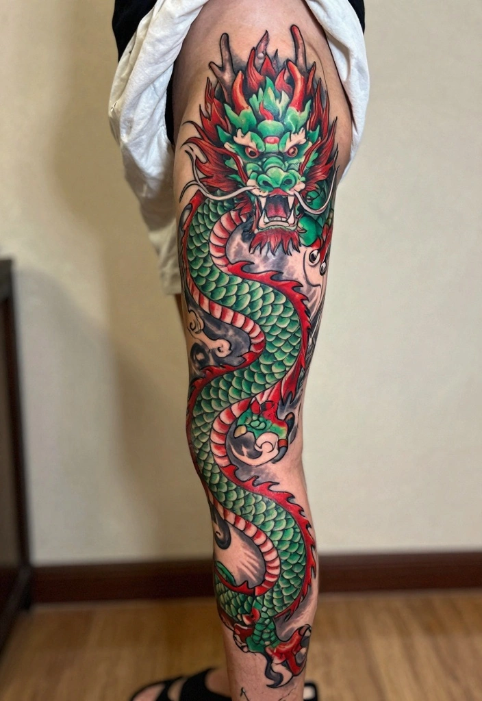 14 Dragon Leg Tattoo Ideas for Men: Powerful and Detailed 69 14 Dragon Leg Tattoo Ideas for Men Powerful and Detailed 7. Oriental Dragon 0