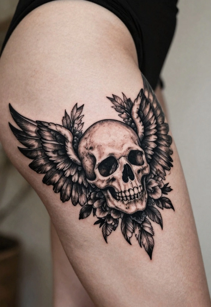 14 Fallen Angel Tattoo Ideas for Women: Dark Feminine and Deep 34 14 Fallen Angel Tattoo Ideas for Women Dark Feminine and Deep 4. Gothic Skull and Angel Fusion 0