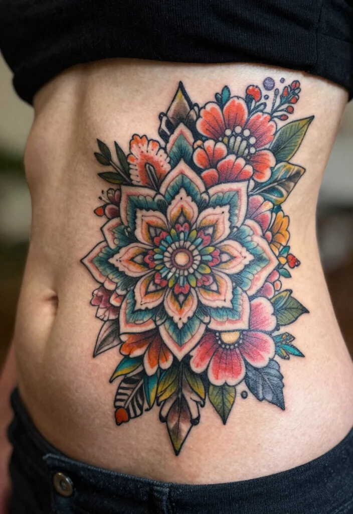 14 Floral Mandala Tattoo Ideas Soft Feminine And Detailed 10. Unique Floral Mandala on the Stomach 0