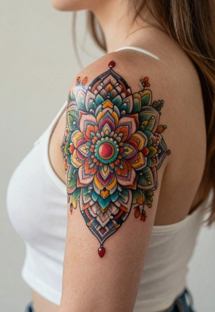 14 Floral Mandala Tattoo Ideas Soft Feminine And Detailed 11. Radiant Floral Mandala on the Shoulder 0