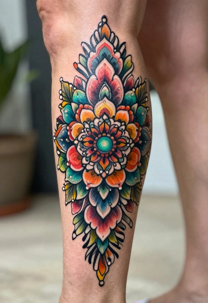 14 Floral Mandala Tattoo Ideas Soft Feminine And Detailed 12. Enchanting Floral Mandala on the Leg 0