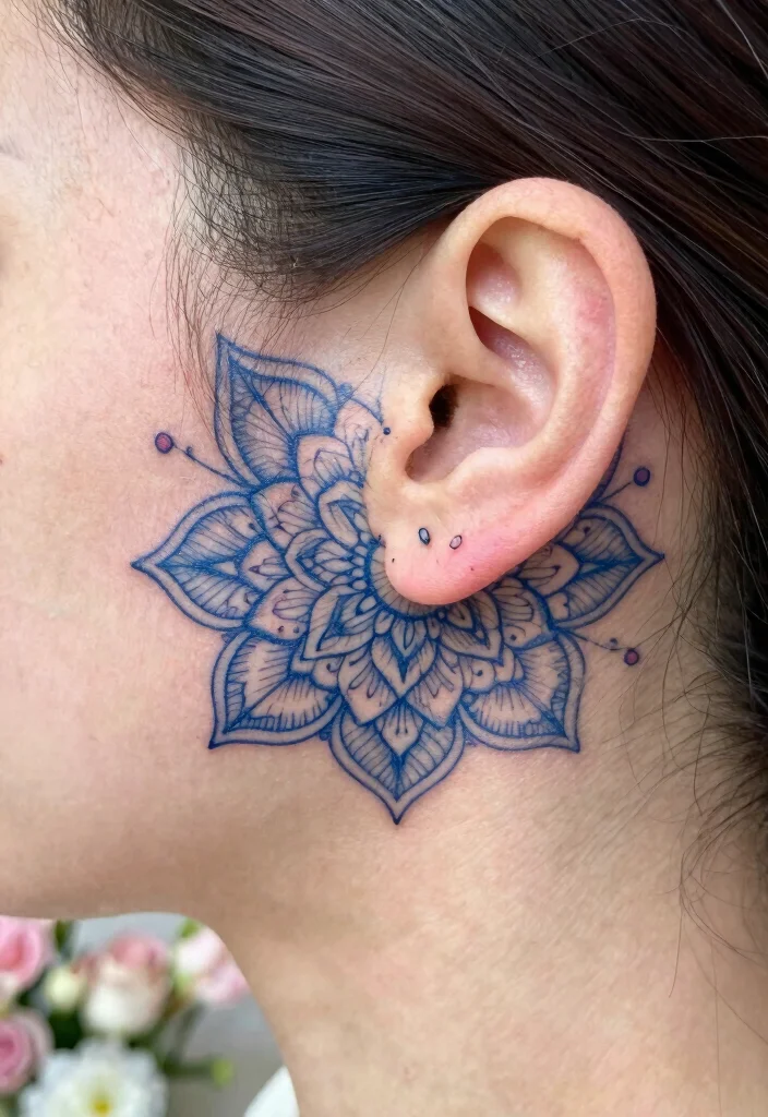14 Floral Mandala Tattoo Ideas Soft Feminine And Detailed 2. Delicate Floral Mandala Behind the Ear 0