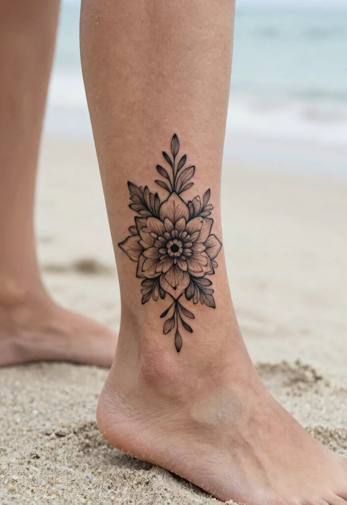 14 Floral Mandala Tattoo Ideas Soft Feminine And Detailed 4. Minimalist Floral Mandala on the Ankle 0