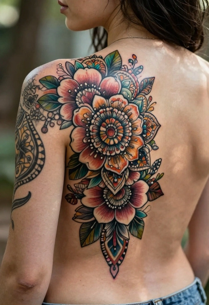 14 Floral Mandala Tattoo Ideas Soft Feminine And Detailed 6. Feminine Floral Mandala on the Back 0