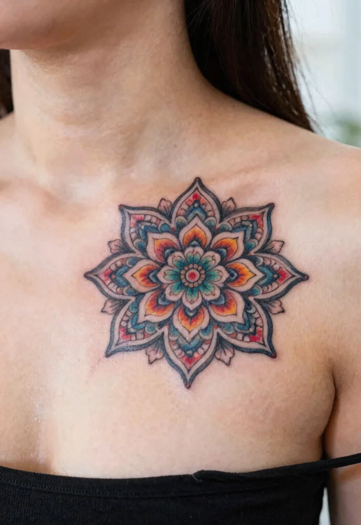 14 Floral Mandala Tattoo Ideas Soft Feminine And Detailed 7. Charming Floral Mandala on the Chest 0
