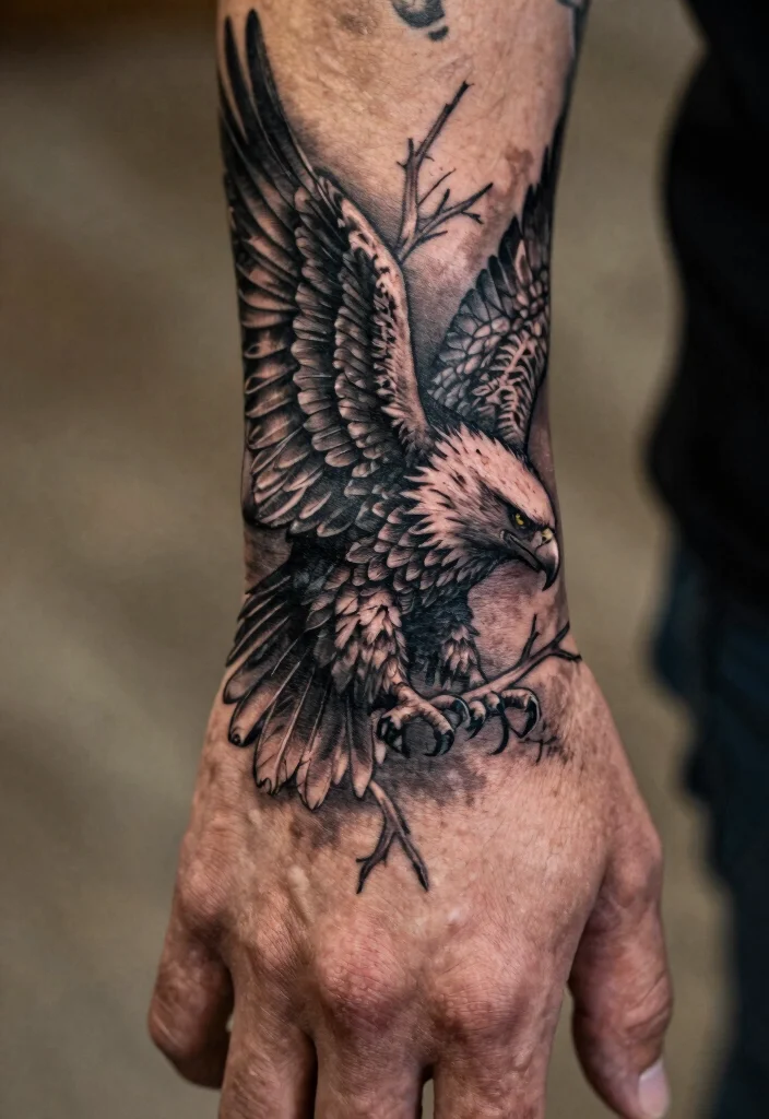 14 Full Hand Tattoo Ideas for Men: Powerful and Striking 1 14 Full Hand Tattoo Ideas for Men Powerful and Striking 1. The Majestic Eagle 0