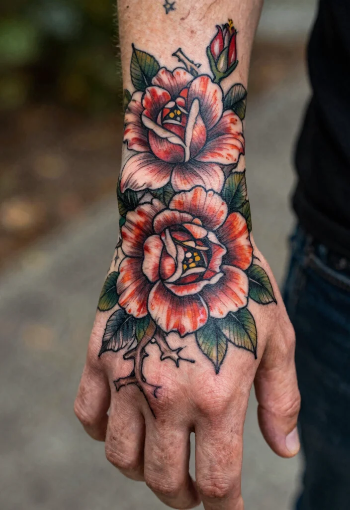 14 Full Hand Tattoo Ideas for Men: Powerful and Striking 12 14 Full Hand Tattoo Ideas for Men Powerful and Striking 2. Floral Elegance 0