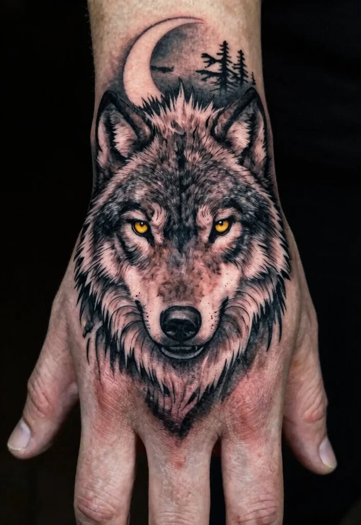 14 Full Hand Tattoo Ideas for Men: Powerful and Striking 23 14 Full Hand Tattoo Ideas for Men Powerful and Striking 3. The Enigmatic Wolf 0