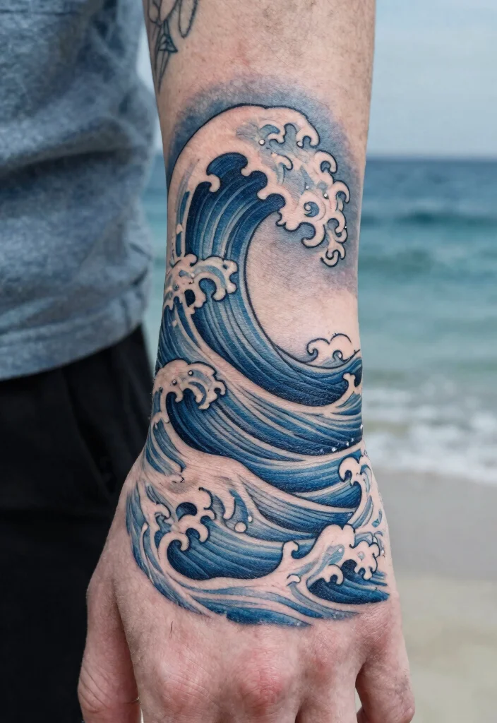 14 Full Hand Tattoo Ideas for Men: Powerful and Striking 80 14 Full Hand Tattoo Ideas for Men Powerful and Striking 8. Ocean Waves 0
