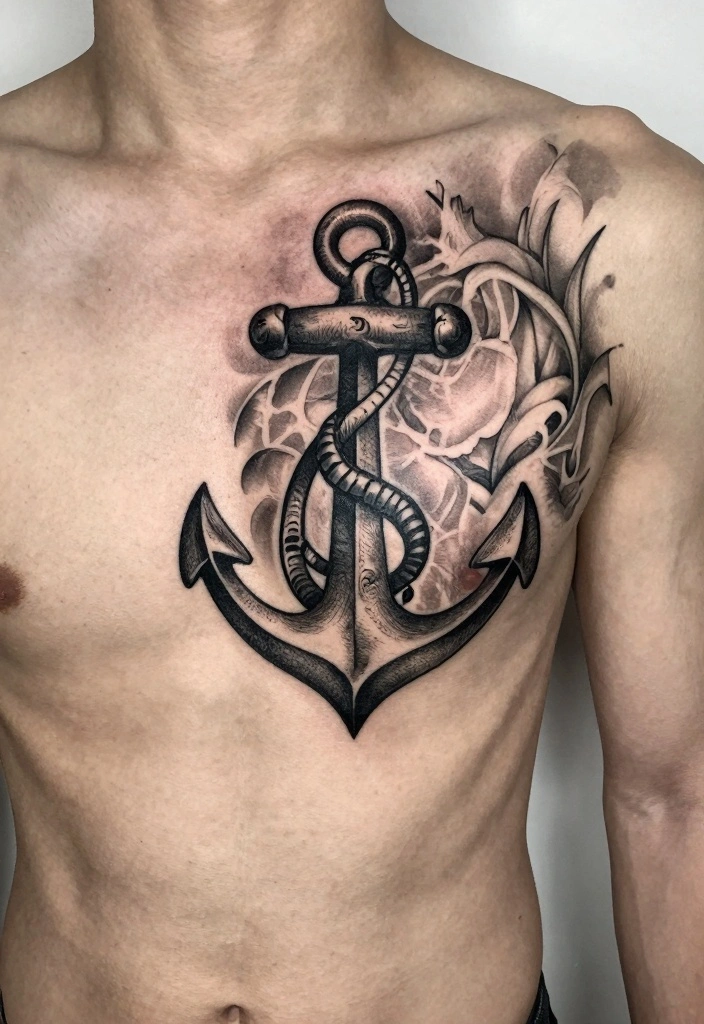 14 Half Chest Tattoo Ideas for Men: Bold And Masculine 1 14 Half Chest Tattoo Ideas for Men Bold And Masculine 1. The Classic Anchor 0