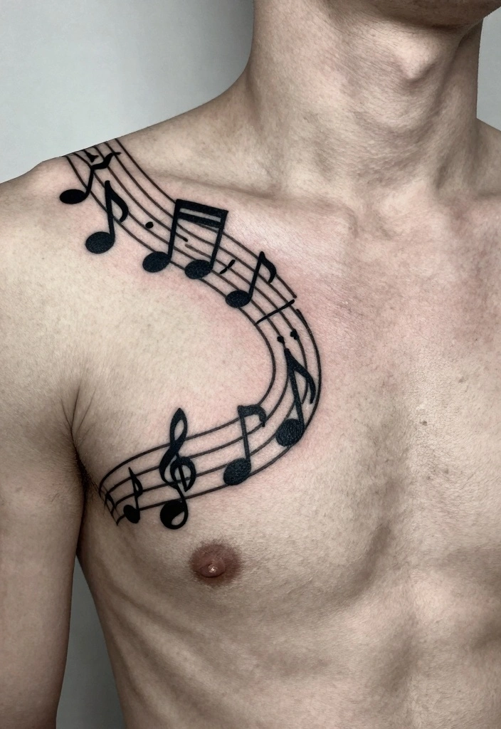 14 Half Chest Tattoo Ideas for Men: Bold And Masculine 111 14 Half Chest Tattoo Ideas for Men Bold And Masculine 11. Music Notes 0