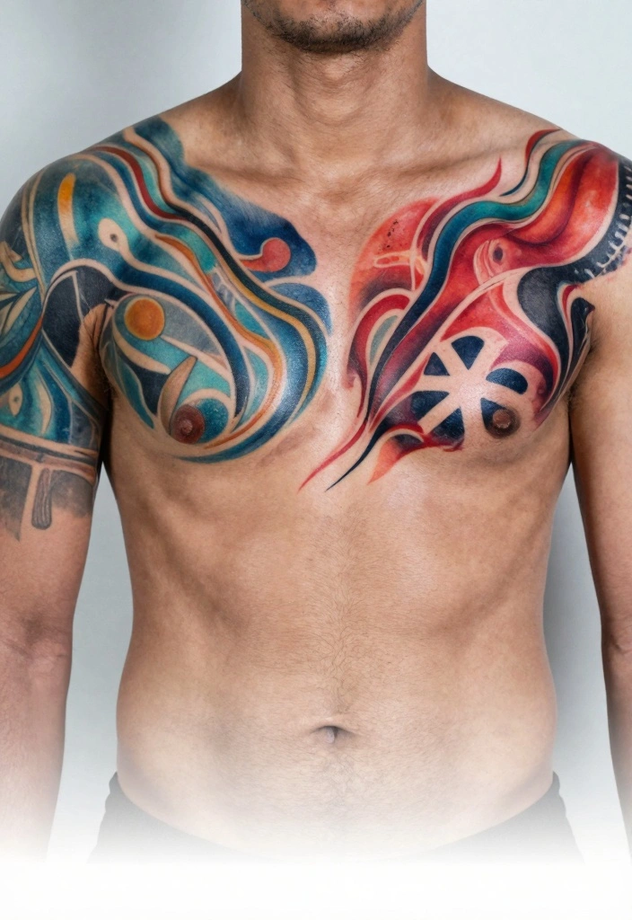14 Half Chest Tattoo Ideas for Men: Bold And Masculine 56 14 Half Chest Tattoo Ideas for Men Bold And Masculine 6. Abstract Art 0