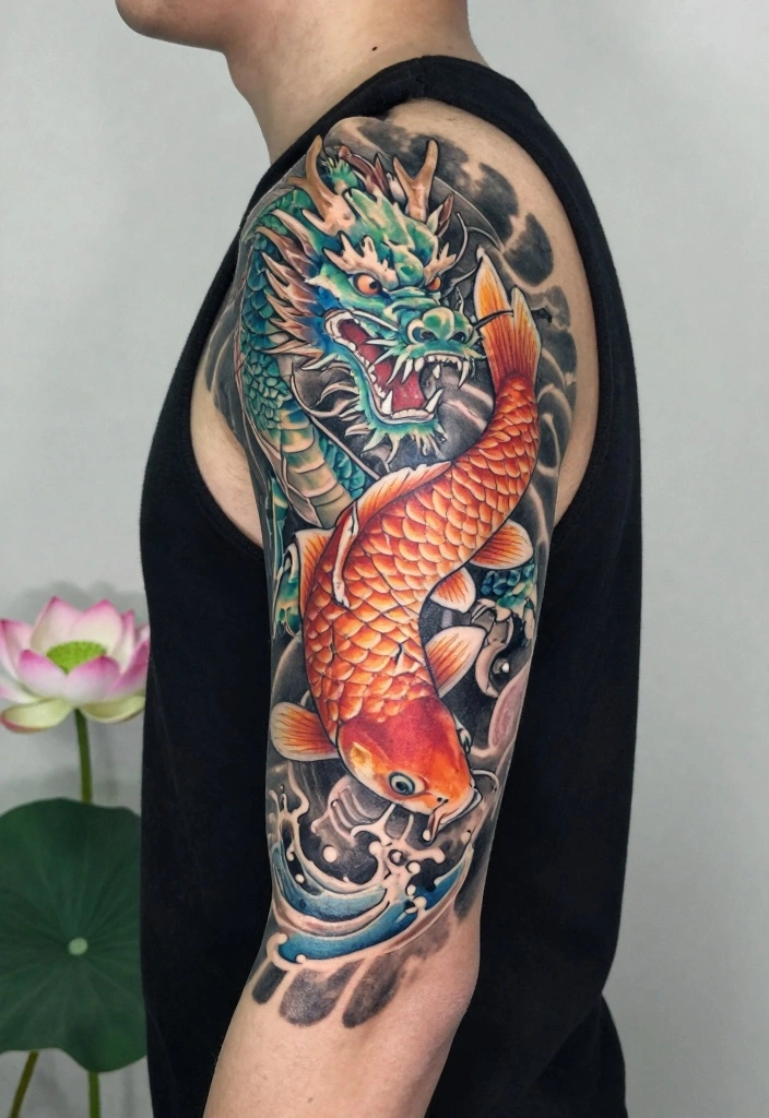 14 Irezumi Dragon Tattoo Ideas: Power, Strength, and Myth 23 14 Irezumi Dragon Tattoo Ideas Power Strength and Myth 3. Dragon and Koi Fish Combination 0