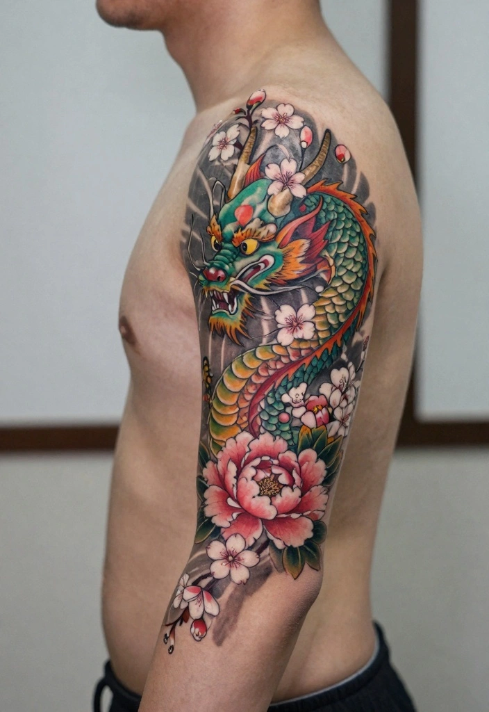 14 Irezumi Dragon Tattoo Ideas: Power, Strength, and Myth 45 14 Irezumi Dragon Tattoo Ideas Power Strength and Myth 5. Mythical Dragon with Floral Elements 0