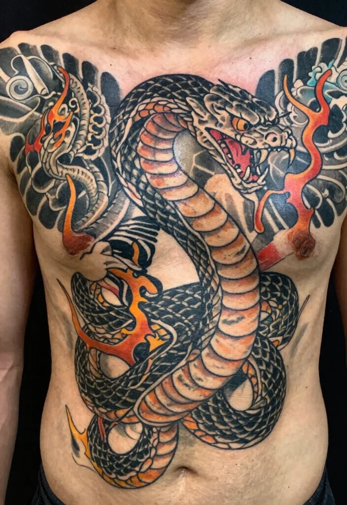 14 Irezumi Snake Tattoo Ideas With Deep Symbolic Meaning 12 14 Irezumi Snake Tattoo Ideas With Deep Symbolic Meaning 2. The Guardian Spirit 0
