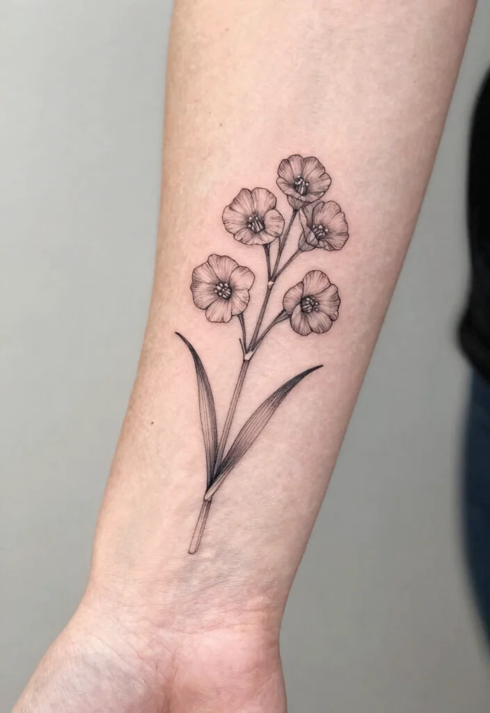 14 July Birth Flower Tattoo Ideas: Larkspur and Water Lilies 1 14 July Birth Flower Tattoo Ideas Larkspur and Water Lilies 1. Delicate Larkspur Outline 0