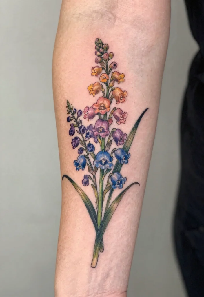 14 July Birth Flower Tattoo Ideas: Larkspur and Water Lilies 23 14 July Birth Flower Tattoo Ideas Larkspur and Water Lilies 3. Larkspur Bouquet 0