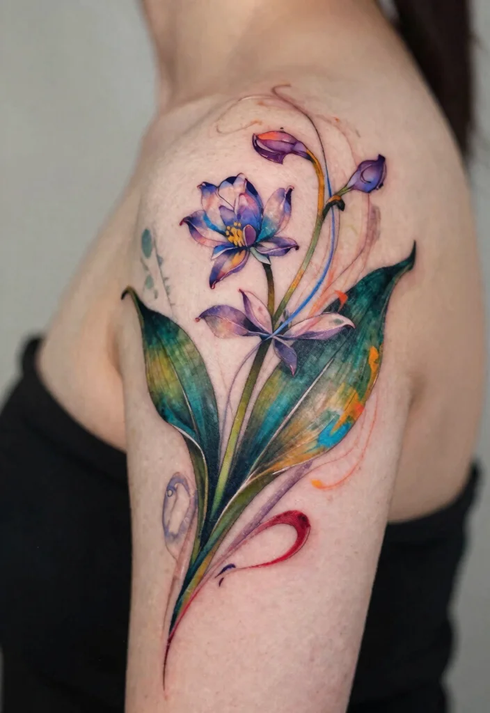 14 July Birth Flower Tattoo Ideas: Larkspur and Water Lilies 34 14 July Birth Flower Tattoo Ideas Larkspur and Water Lilies 4. Abstract Larkspur and Water Lily 0