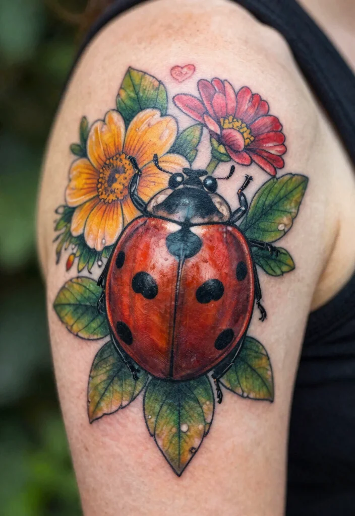 14 Ladybug Tattoo Ideas With Cute And Symbolic Designs 111 14 Ladybug Tattoo Ideas With Cute And Symbolic Designs 11. Ladybug in Nature Tattoo 0