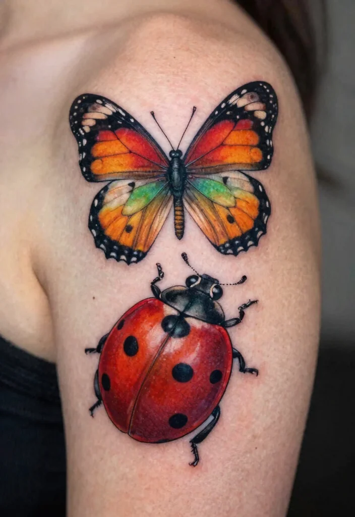 14 Ladybug Tattoo Ideas With Cute And Symbolic Designs 122 14 Ladybug Tattoo Ideas With Cute And Symbolic Designs 12. Ladybug and Butterfly Tattoo 0