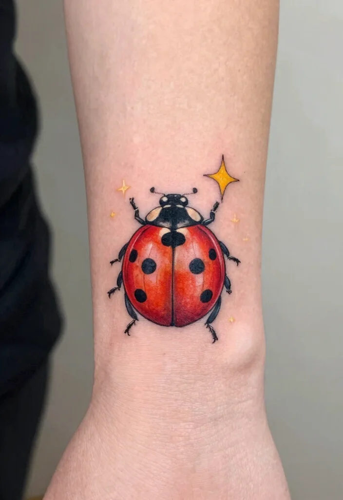 14 Ladybug Tattoo Ideas With Cute And Symbolic Designs 133 14 Ladybug Tattoo Ideas With Cute And Symbolic Designs 13. Ladybug and Star Tattoo 0