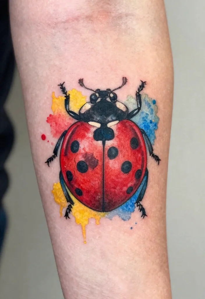 14 Ladybug Tattoo Ideas With Cute And Symbolic Designs 12 14 Ladybug Tattoo Ideas With Cute And Symbolic Designs 2. Watercolor Ladybug Tattoo 0