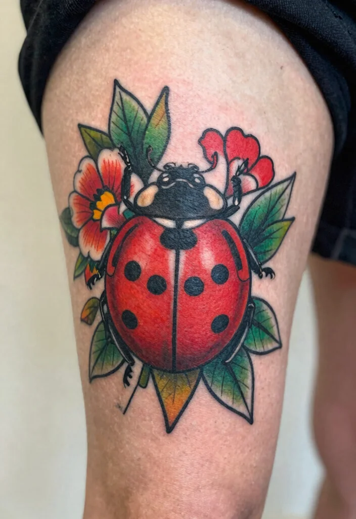 14 Ladybug Tattoo Ideas With Cute And Symbolic Designs 23 14 Ladybug Tattoo Ideas With Cute And Symbolic Designs 3. Traditional Ladybug Tattoo 0