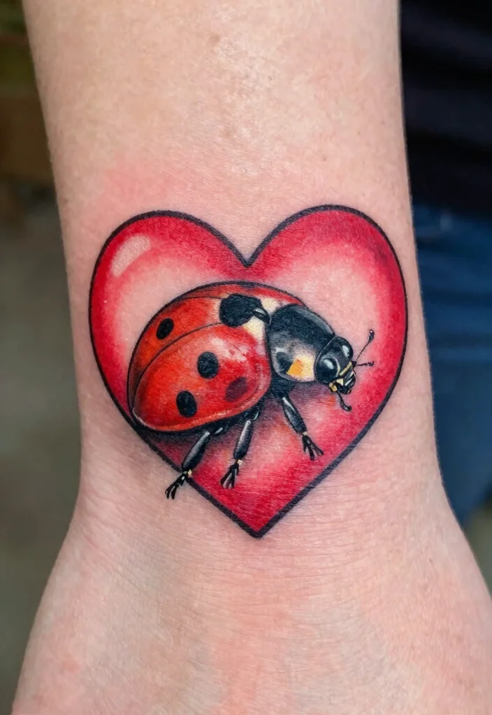 14 Ladybug Tattoo Ideas With Cute And Symbolic Designs 78 14 Ladybug Tattoo Ideas With Cute And Symbolic Designs 8. Ladybug with Heart Tattoo 0