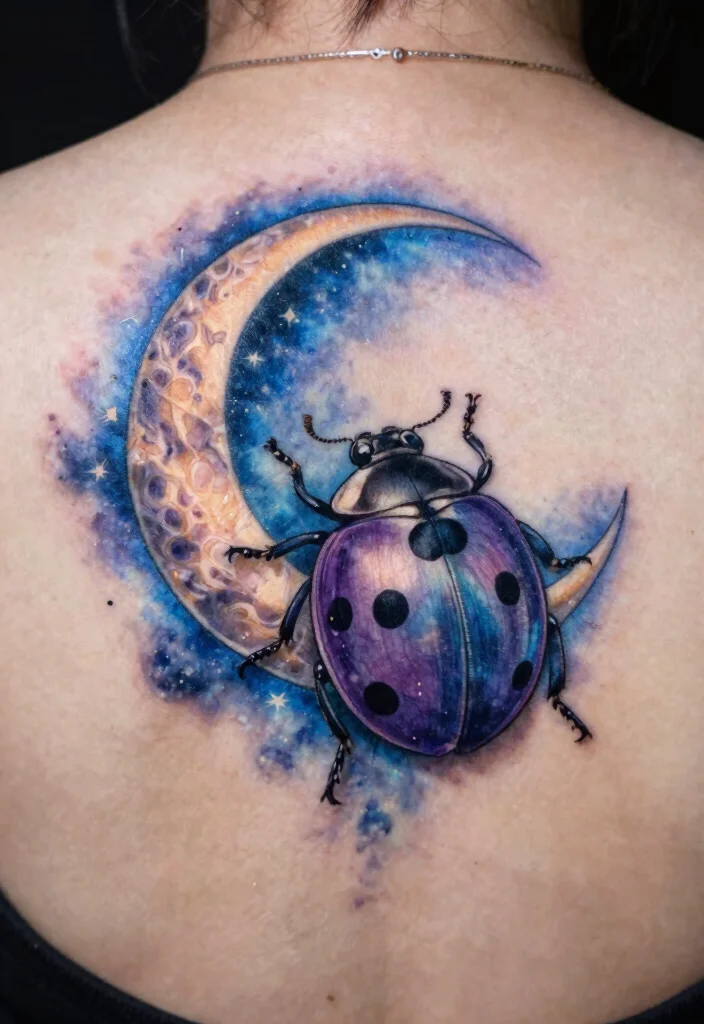 14 Ladybug Tattoo Ideas With Cute And Symbolic Designs 89 14 Ladybug Tattoo Ideas With Cute And Symbolic Designs 9. Ladybug and Moon Tattoo 0