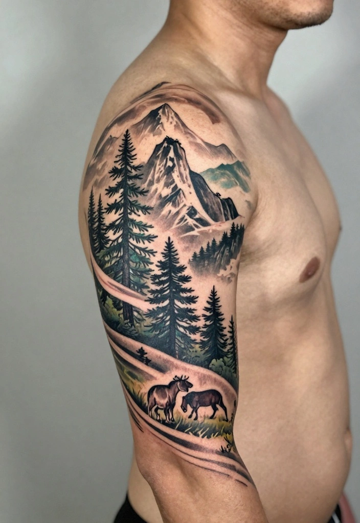 14 Pine Tree Tattoo Ideas for Men: Strong, Simple, and Symbolic 144 14 Pine Tree Tattoo Ideas for Men Strong Simple and Symbolic 14. Pine Tree Half Sleeve 0