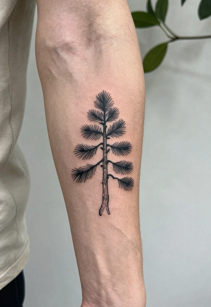14 Pine Tree Tattoo Ideas for Men: Strong, Simple, and Symbolic 56 14 Pine Tree Tattoo Ideas for Men Strong Simple and Symbolic 6. Minimalist Line Art Pine Tree 0