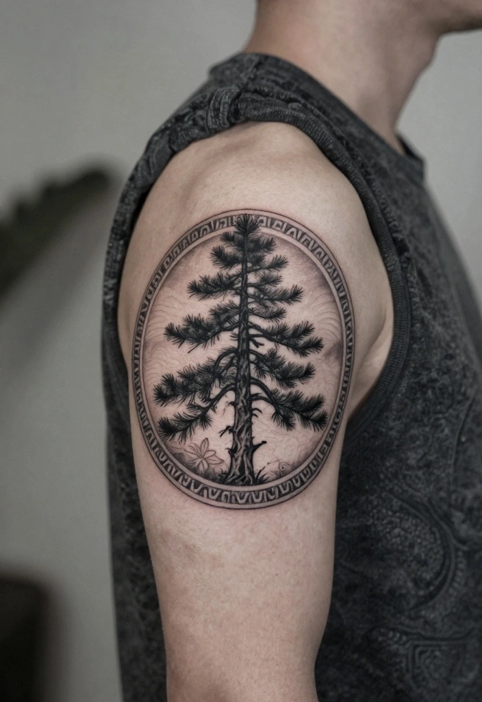 14 Pine Tree Tattoo Ideas for Men: Strong, Simple, and Symbolic 78 14 Pine Tree Tattoo Ideas for Men Strong Simple and Symbolic 8. Pine Tree in a Circle 0