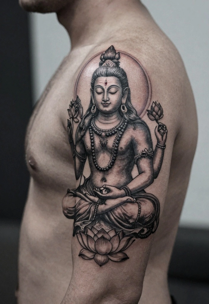 14 Shiva Arm Tattoo Design Ideas for Men: Spiritual and Powerful 113 14 Shiva Arm Tattoo Design Ideas for Men Spiritual and Powerful 11. Shiva with Prayer Elements 0