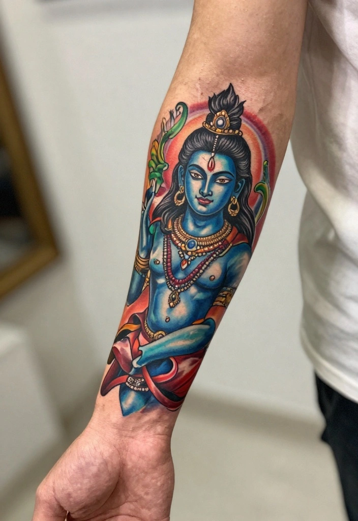 14 Shiva Arm Tattoo Design Ideas for Men: Spiritual and Powerful 126 14 Shiva Arm Tattoo Design Ideas for Men Spiritual and Powerful 12. Colorful Shiva Tattoo 0