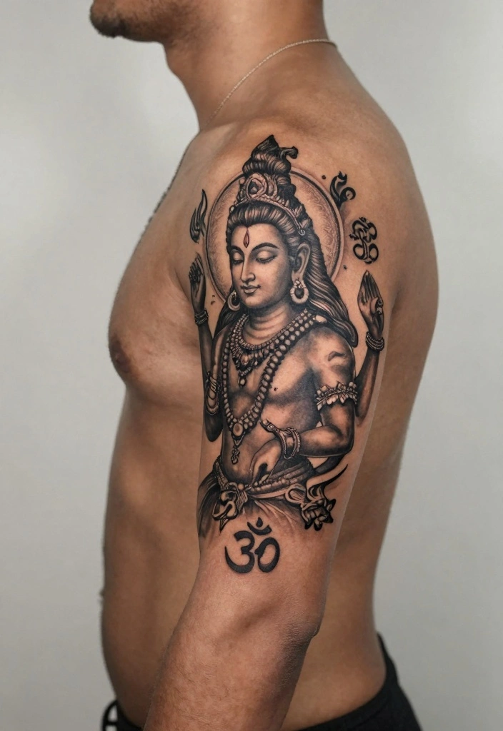 14 Shiva Arm Tattoo Design Ideas for Men: Spiritual and Powerful 137 14 Shiva Arm Tattoo Design Ideas for Men Spiritual and Powerful 13. Shiva with Spiritual Symbols 0