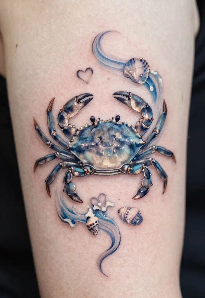 14 Star Sign Tattoo Ideas Based on Zodiac Meaning 4. Cancer Heartfelt Crab Tattoo 0