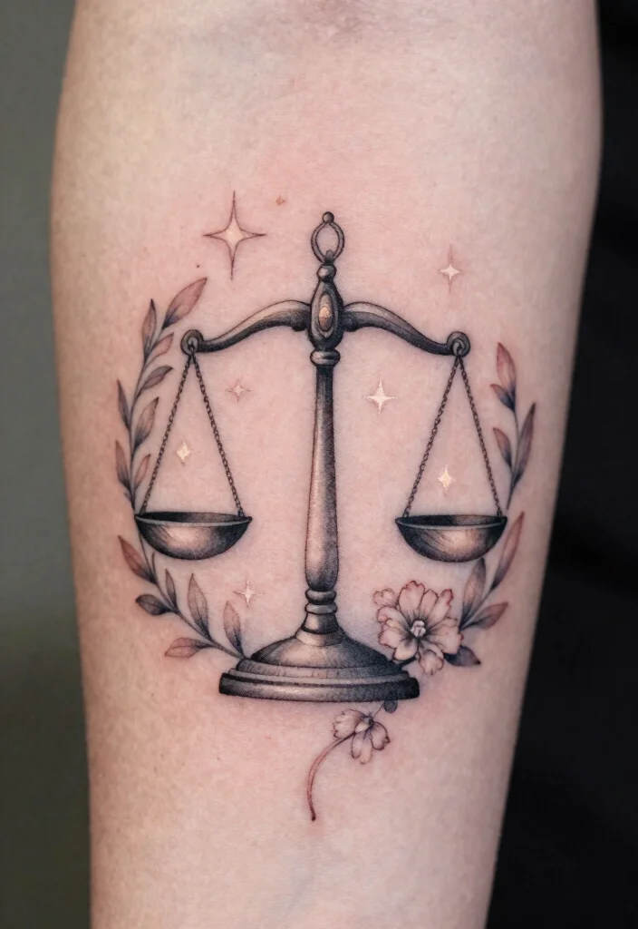 14 Star Sign Tattoo Ideas Based on Zodiac Meaning 7. Libra Balanced Scales Tattoo 0