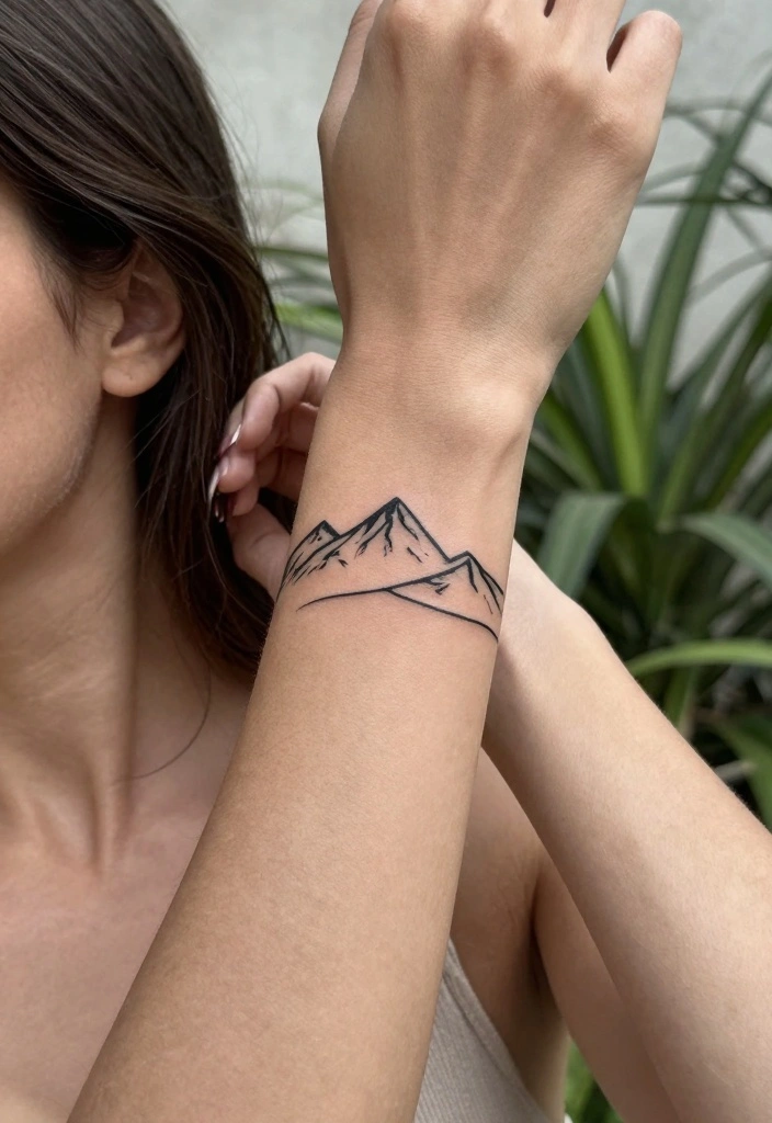 15 Elegant Wrist Band Tattoo Ideas for Women With Meaning 12 15 Elegant Wrist Band Tattoo Ideas for Women With Meaning 2. Minimalist Mountain Range 0